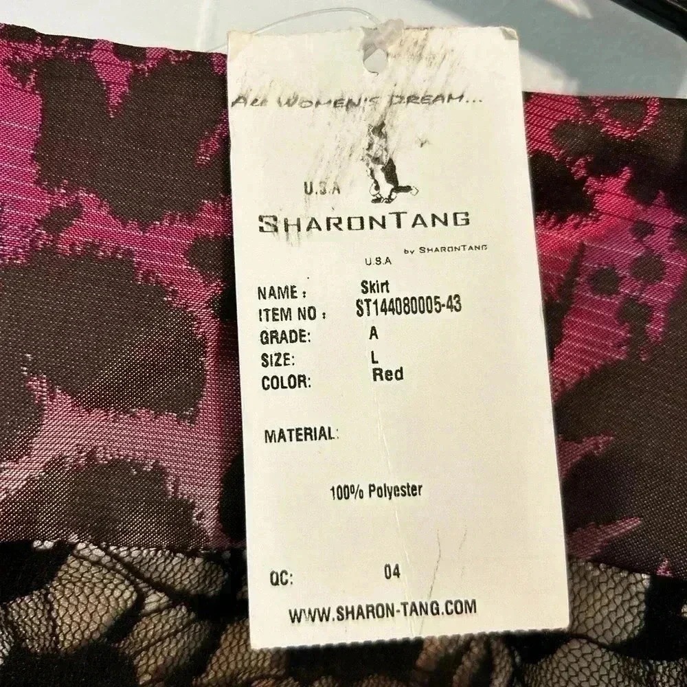 Sharon Tang Pink Black Floral Lace Tiered Midi Skirt‎ Large ST144080005-43 NEW - Picture 8 of 10
